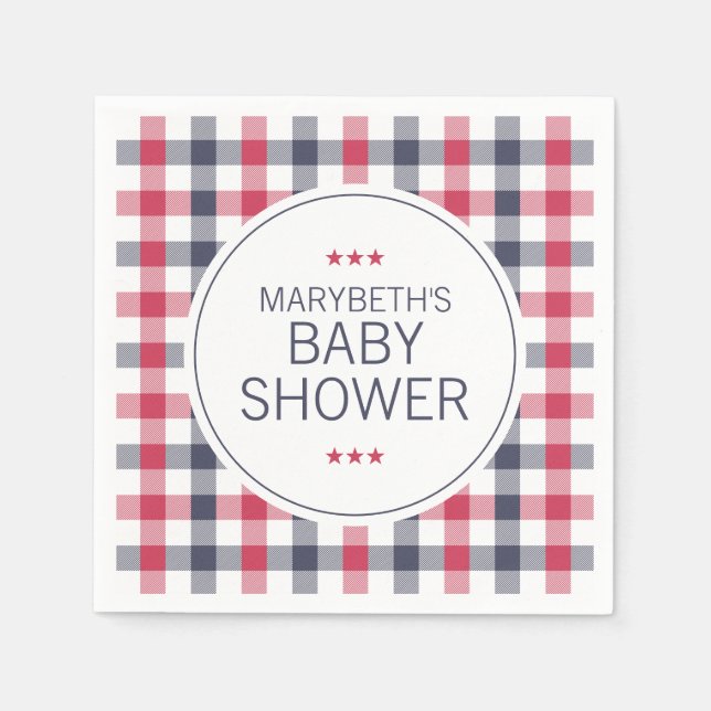 Preppy Red, White & Blue Kariert Baby Dusche Serviette (Vorderseite)
