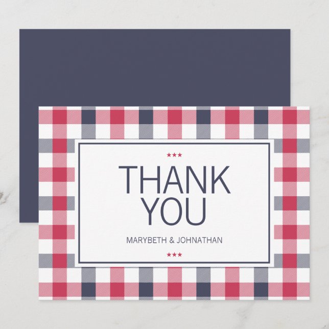 Preppy Red, White & Blue Kariert Dankeschön Karte (Vorne/Hinten)