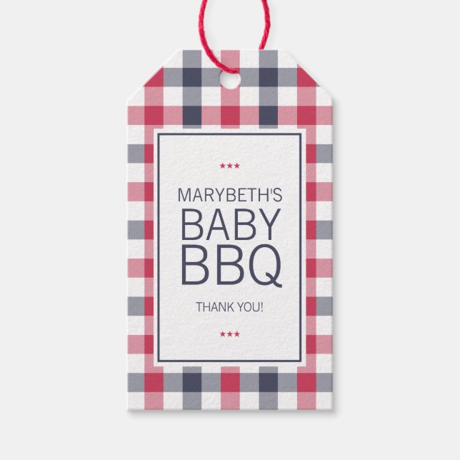 Preppy Red, White & Blue Kariert GRILLEN Baby Dusc Geschenkanhänger (Vorderseite)