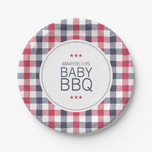Preppy Red, White & Blue Kariert GRILLEN Baby Dusc Pappteller