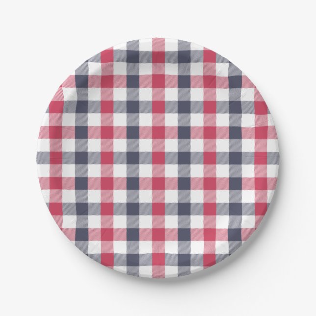 Preppy Red, White & Blue Kariert Paper Plate Pappteller (Vorderseite)