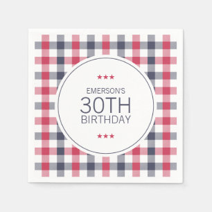 Preppy Red, White & Blue Karierter Geburtstag Serviette