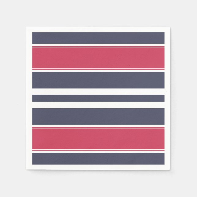 Preppy Red, White & Blue Strip Paper Napkins Serviette (Vorderseite)