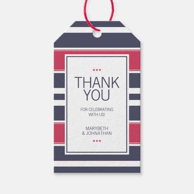 Preppy Red, White & Blue Strip Vielen Dank für Ihr Geschenkanhänger (Vorderseite)