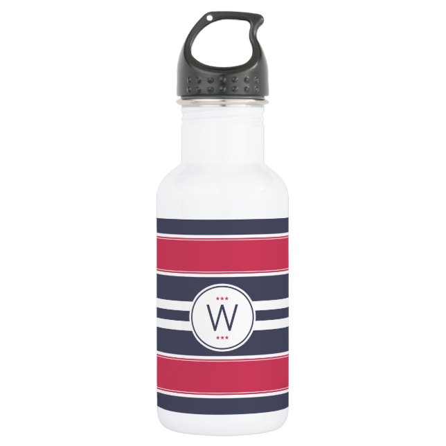 Preppy Red, White & Blue Strip Water Flasche Edelstahlflasche (Vorderseite)