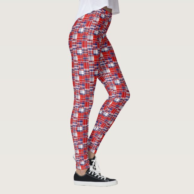 Preppy Red White Navy Madras Patchwork Style Karie Leggings (Rechts)