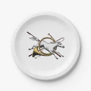 Preppy-Reitsport Pferd Springen Durch Horn Farbe Pappteller