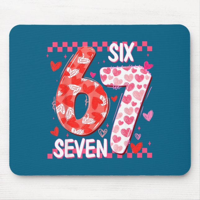 Preppy Retro Coquette Bow 6 7 Six Seven Love Valen Mousepad (Vorne)