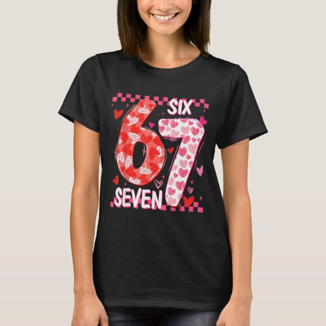Preppy Retro Coquette Bow 6 7 Six Seven Love Valen T-Shirt (Vorderseite)
