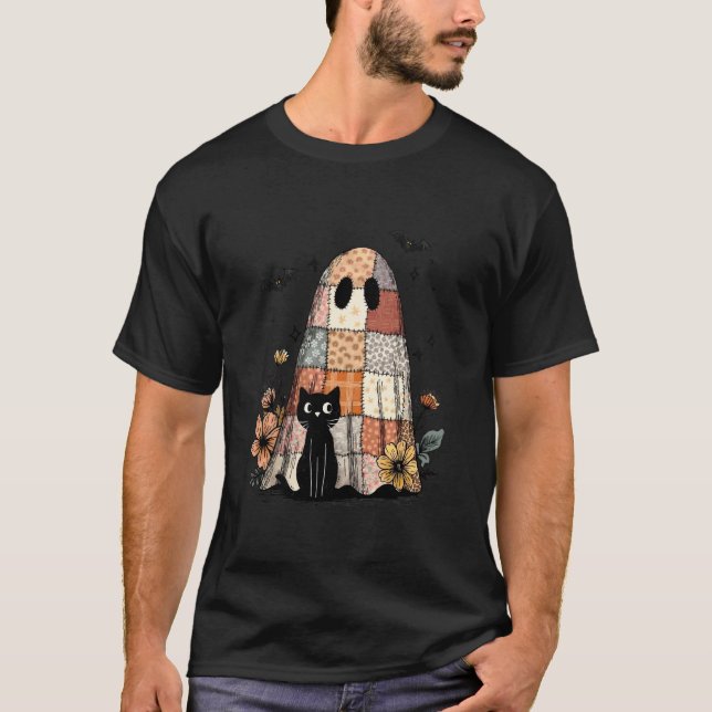 Preppy Retro Floral Patchwork Geist und schwarze K T-Shirt (Vorderseite)