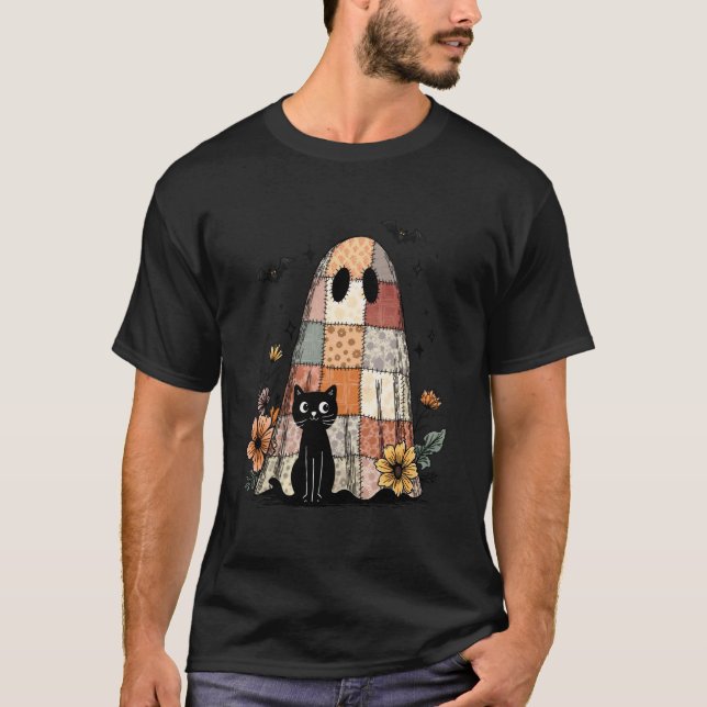 Preppy Retro Floral Patchwork Geist und schwarze K T-Shirt (Vorderseite)