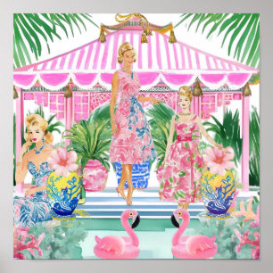 Preppy Retro Palm Beach Pool Party Poster