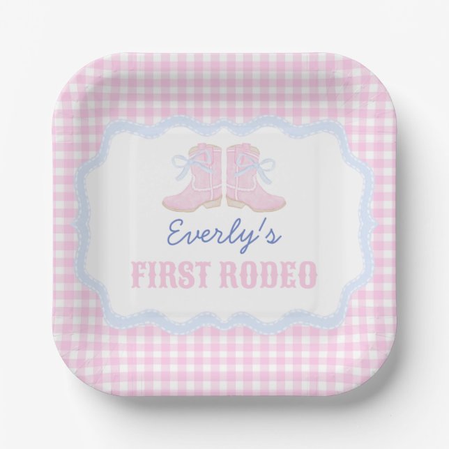 Preppy Rodeo First Birthday Cowgirl Boots Pappteller (Vorderseite)