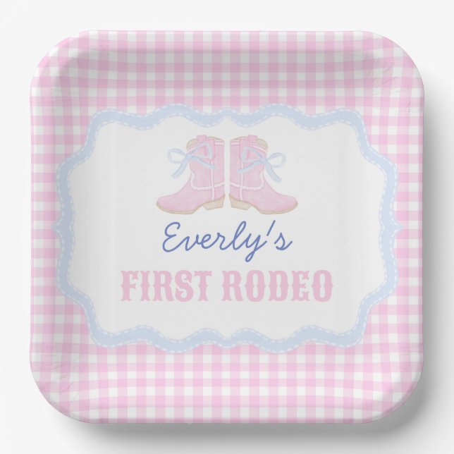 Preppy Rodeo First Birthday Cowgirl Boots Pappteller (Vorderseite)