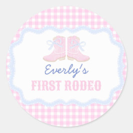 Preppy Rodeo First Birthday Cowgirl Boots Runder Aufkleber