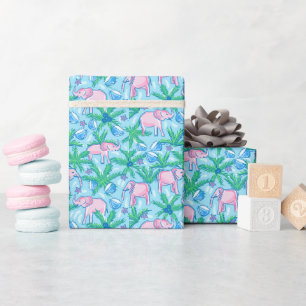 Preppy Rosa Elefant Tropisch Geschenkpapier