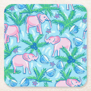 Preppy Rosa Elefant Tropisch Hellblau Rechteckiger Pappuntersetzer