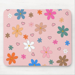 Preppy Rosa Farbige Blumen Herz Y2K Muster Mousepad