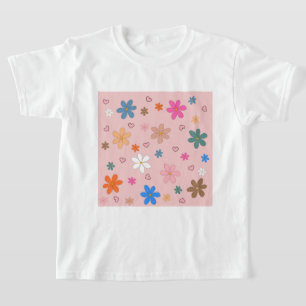 Preppy Rosa Farbige Blumen Herz Y2K Muster T-Shirt