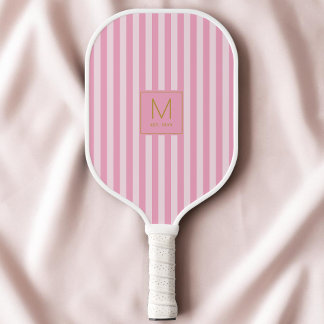 Preppy Rosa Gestreifte Moderne Gold Anfangsmonogra Pickleball Schläger