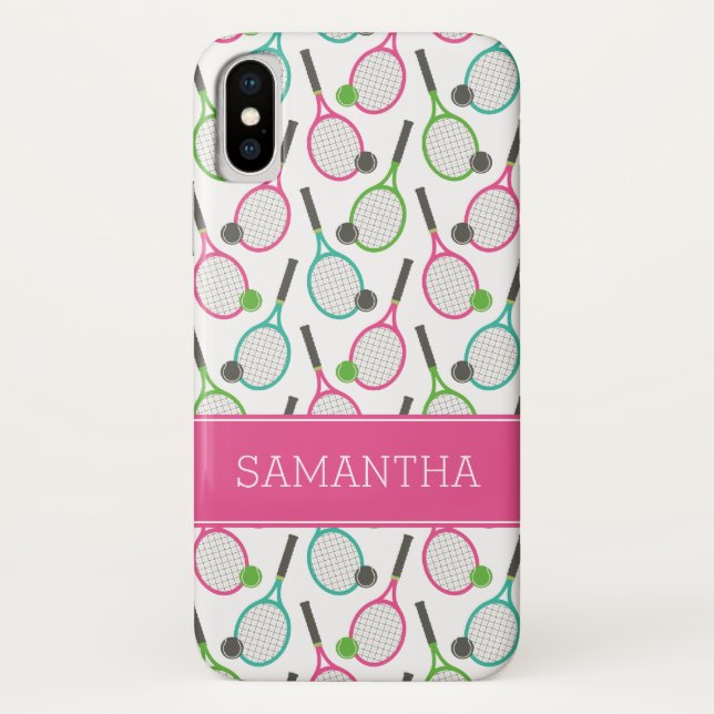 Preppy rosa grünes aquamarines Tennis-Muster Case-Mate iPhone Hülle (Rückseite)