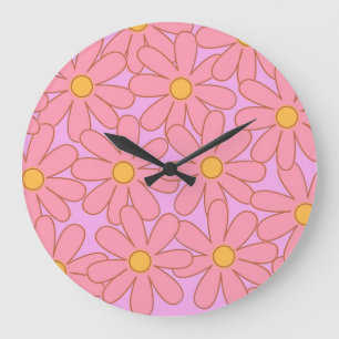 Preppy Rosa Lila Blumen Einfaches Blumenmuster Große Wanduhr