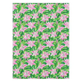 Preppy Rosa Lilien Blumen Grüne Pflanzen Chic Gart Tischdecke