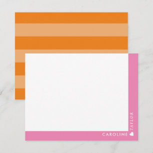 Preppy Rosa Orange Streifen Süß Weiblich Personali Mitteilungskarte
