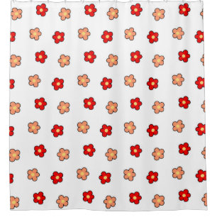 Preppy rosa rotes Blume Muster Weißer Hintergrund Duschvorhang