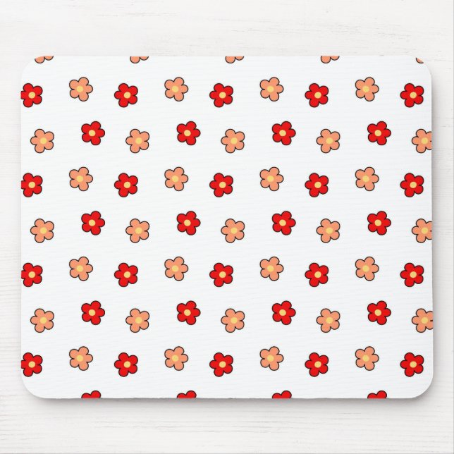Preppy rosa rotes Blume Muster Weißer Hintergrund Mousepad (Vorne)
