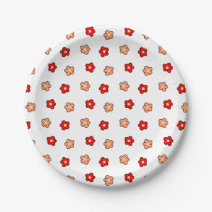 Preppy rosa rotes Blume Muster Weißer Hintergrund Pappteller