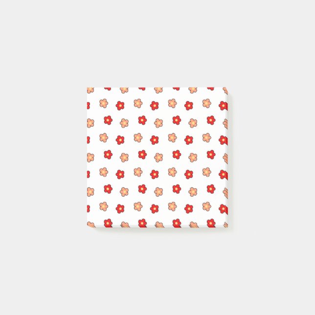 Preppy rosa rotes Blume Muster Weißer Hintergrund Post-it Klebezettel (Vorderseite)