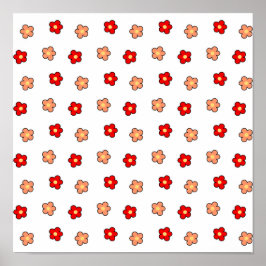 Preppy rosa rotes Blume Muster Weißer Hintergrund Poster