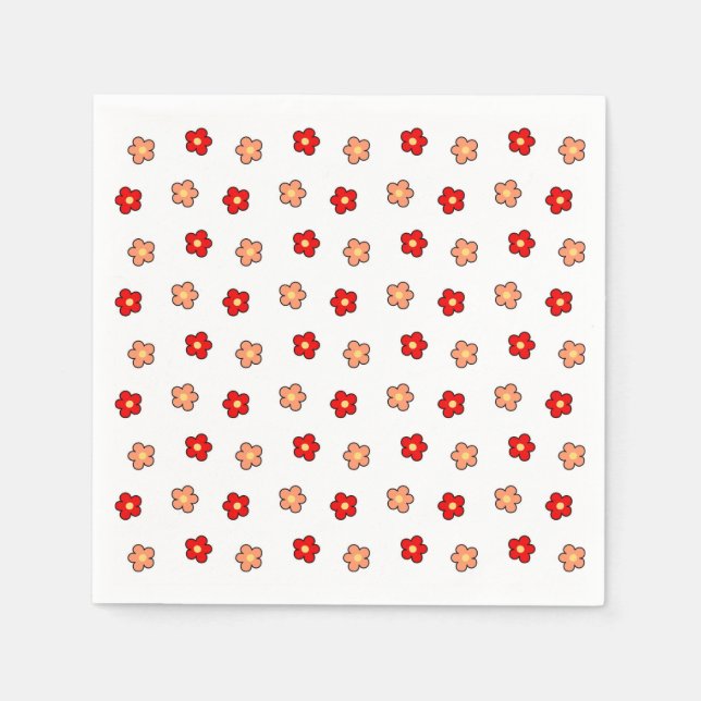 Preppy rosa rotes Blume Muster Weißer Hintergrund Serviette (Vorderseite)