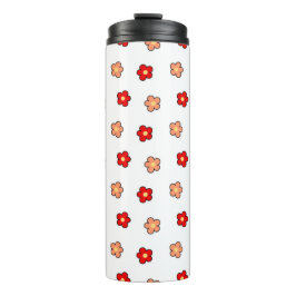 Preppy rosa rotes Blume Muster Weißer Hintergrund Thermosbecher