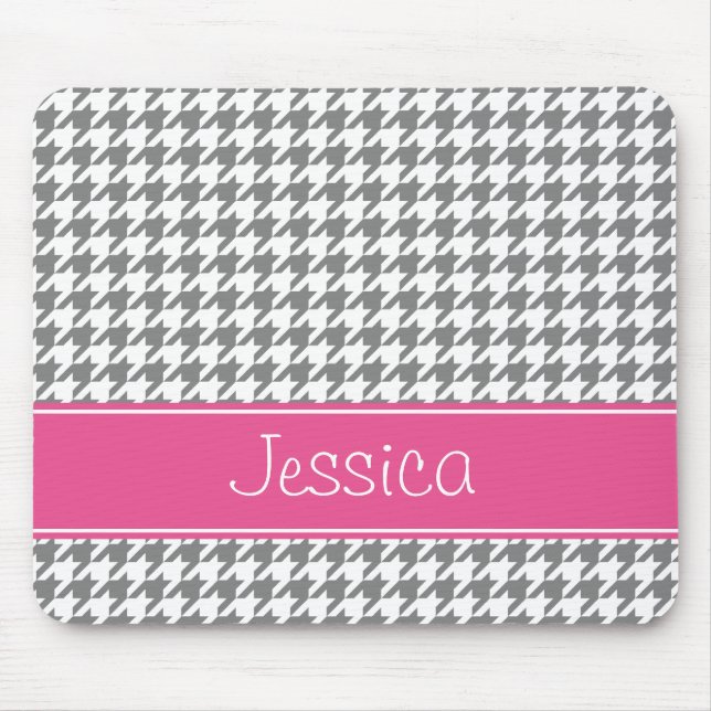 Preppy rosa und graues Hahnentrittmuster Mousepad (Vorne)