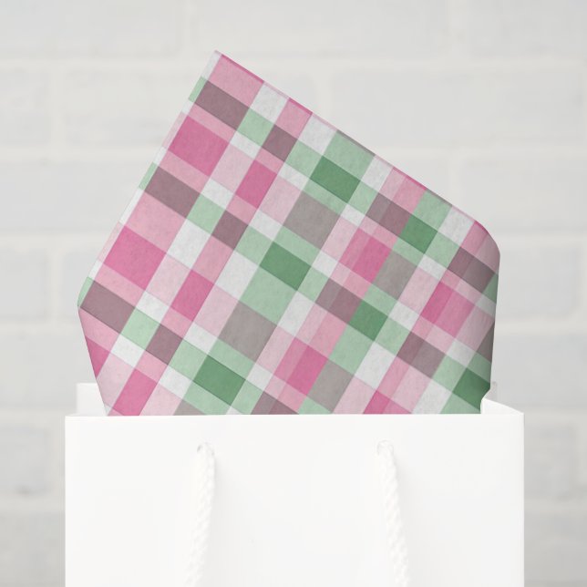 Preppy Rosa und Grün Kariert Seidenpapier (Geschenktüte)
