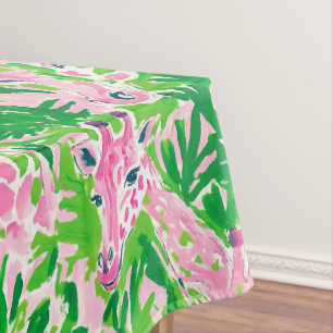 Preppy Rosa und grüne Giraffen / Safari-Party Rosa Tischdecke