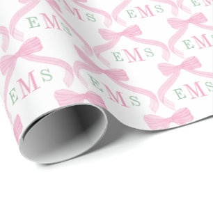 Preppy-Rosa und Grüne Monogramm-Schleifen Baby Mäd Geschenkpapier