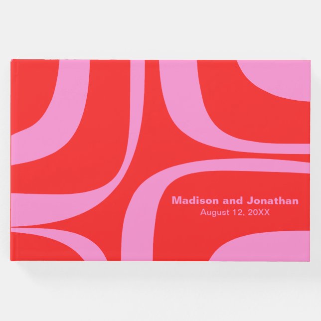 Preppy-Rosa und Red Retro Groove Personalisiert Gästebuch (Vorderseite)
