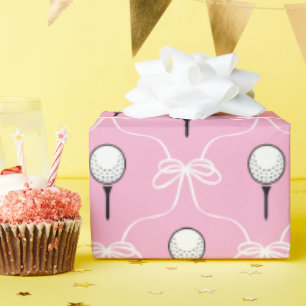 Preppy Rosa Weißes Schleifen Golf Muster Geschenkpapier