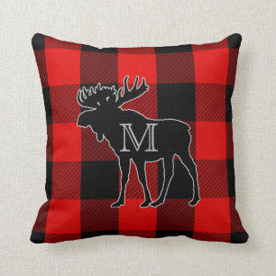 Preppy rote mit Monogramm Elche des Büffel-Karo-  Kissen
