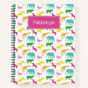 Preppy Safari Animal Pink Yellow Aqua Personalisie Notizbuch