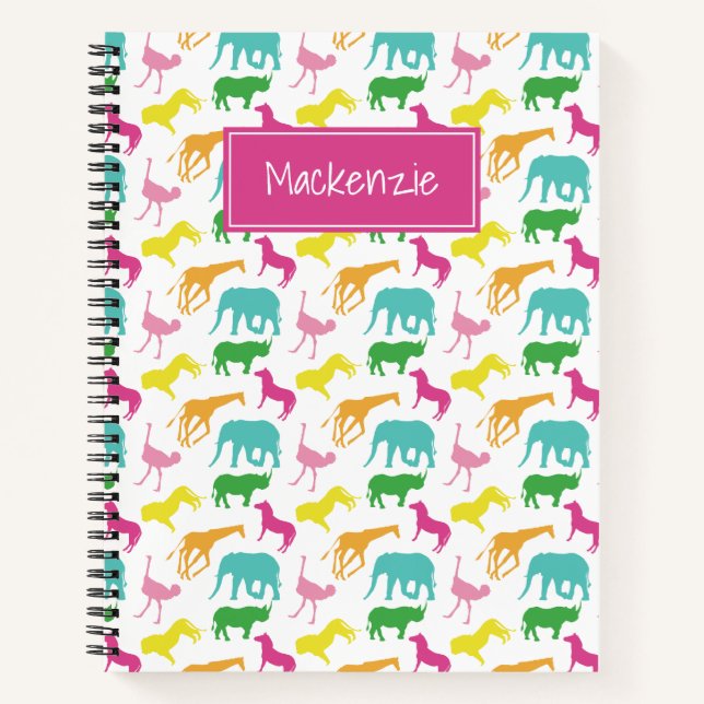 Preppy Safari Animal Pink Yellow Aqua Personalisie Notizbuch (Vorderseite)
