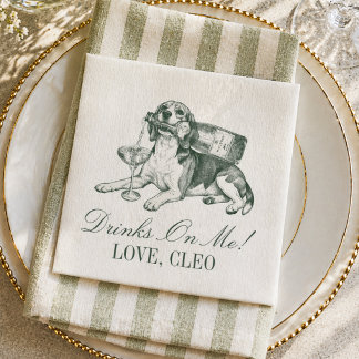 Preppy Sage Green Beagle Champagne Wedding Serviette