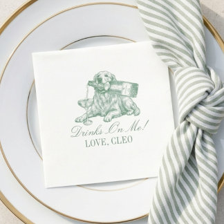 Preppy Sage Green Golden Retriever Wedding Serviette