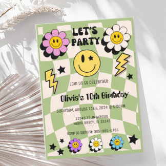 Preppy Sage Green Happy Face Party Geburtstag Einladung