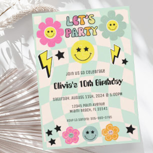 Preppy Sage Green Happy Face Party Geburtstag Einladung