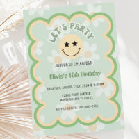 Preppy Sage Green Y2K Happy Face Party Geburtstag