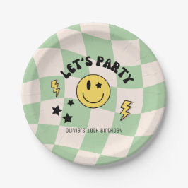 Preppy Sage Green Y2K Retro Birthday Paper Plate Pappteller